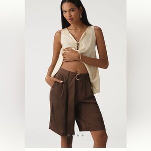 NWT new XL Anthropologie Bishop + young silky Bermuda shorts brown belt